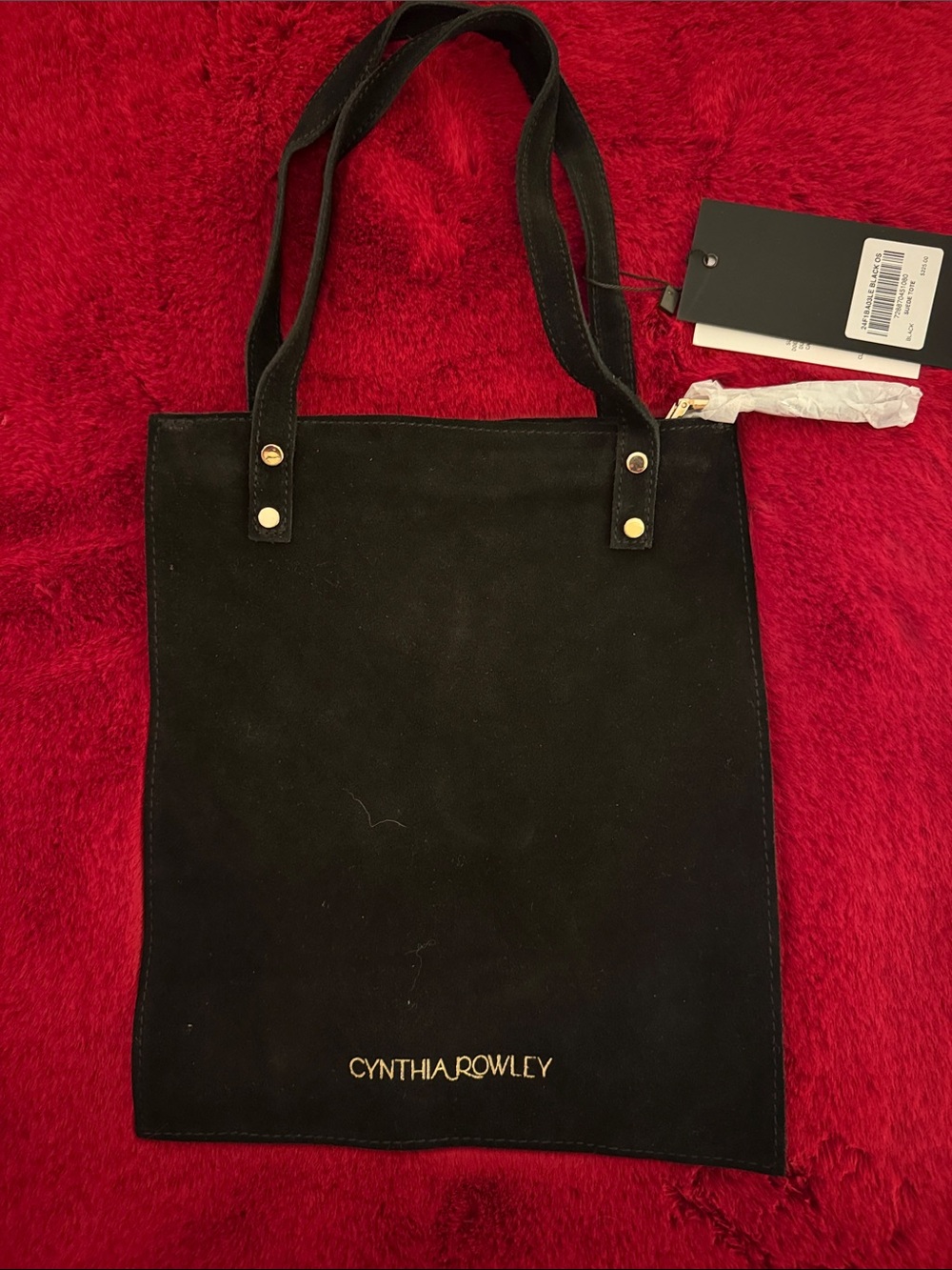 NWT- Cynthia Rowley Black Suede Tote with Gold Logo
